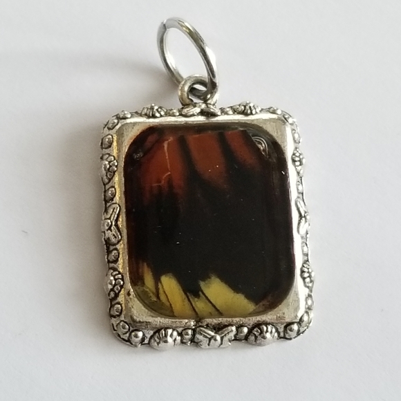 Butterfly wing charm pendant silver tone real insect bug resin handmade - Picture 6 of 10